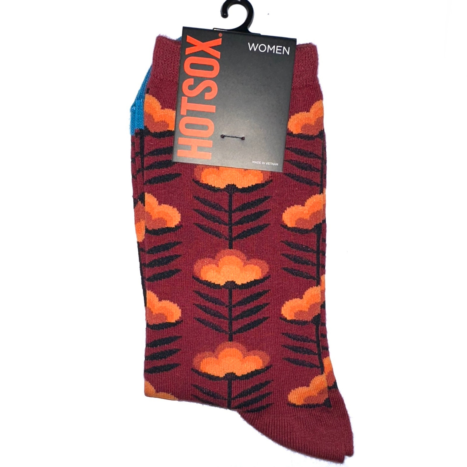 Nwt Hotsox Wine Red Retro Floral Crew Socks Fits Women’s Shoe Size 4-10.5 — image 2 of 7